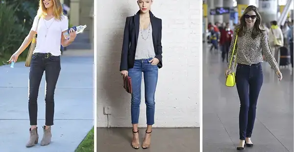 mujeres usando jeans en diferentes lugares